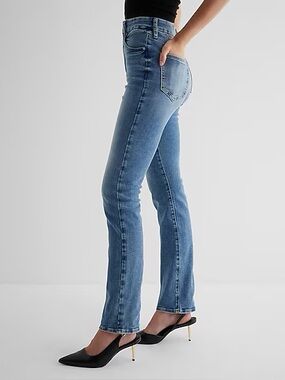 Express Super High Rise 90s Slim Jeans Medium Wash Stretch Denim Size M